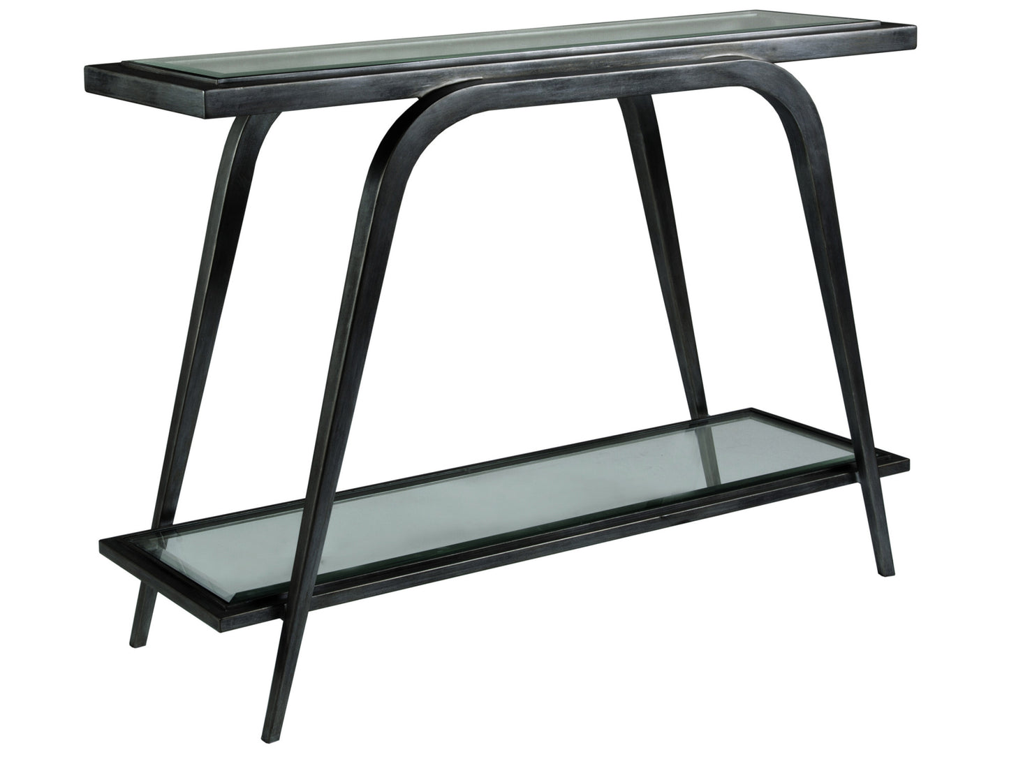 Mitchum Console Table – Hand-Forged Iron Base with Beveled Glass Top and Shelf