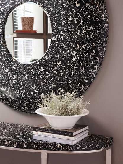 Artistica Home Signature Designs Mariana Round Mirror - Sliced Troca Shell, Polished Black Resin, High Sheen Acrylic