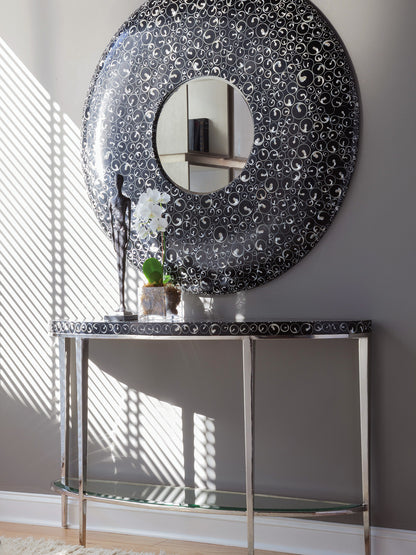 Artistica Home Signature Designs Mariana Round Mirror - Sliced Troca Shell, Polished Black Resin, High Sheen Acrylic