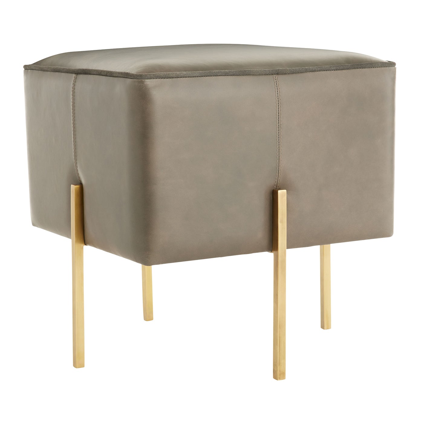 Kensington Stool - Morel Leather Seat with Antique Brass Iron Legs