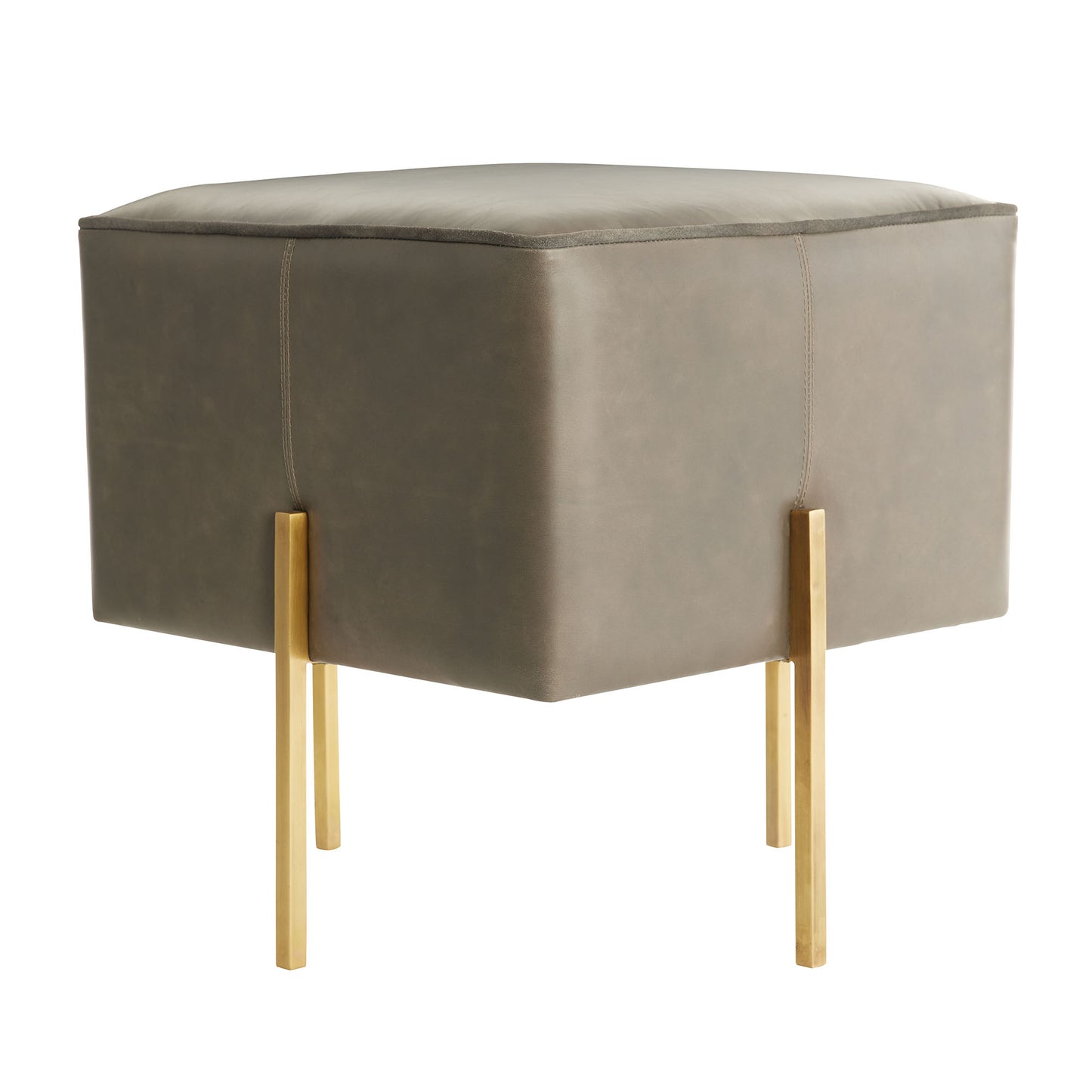 Kensington Stool - Morel Leather Seat with Antique Brass Iron Legs