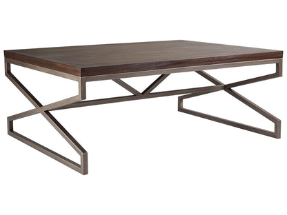 Edict Rectangular Cocktail Table - Mahogany Veneer Top with Warm Metallic Steel Base