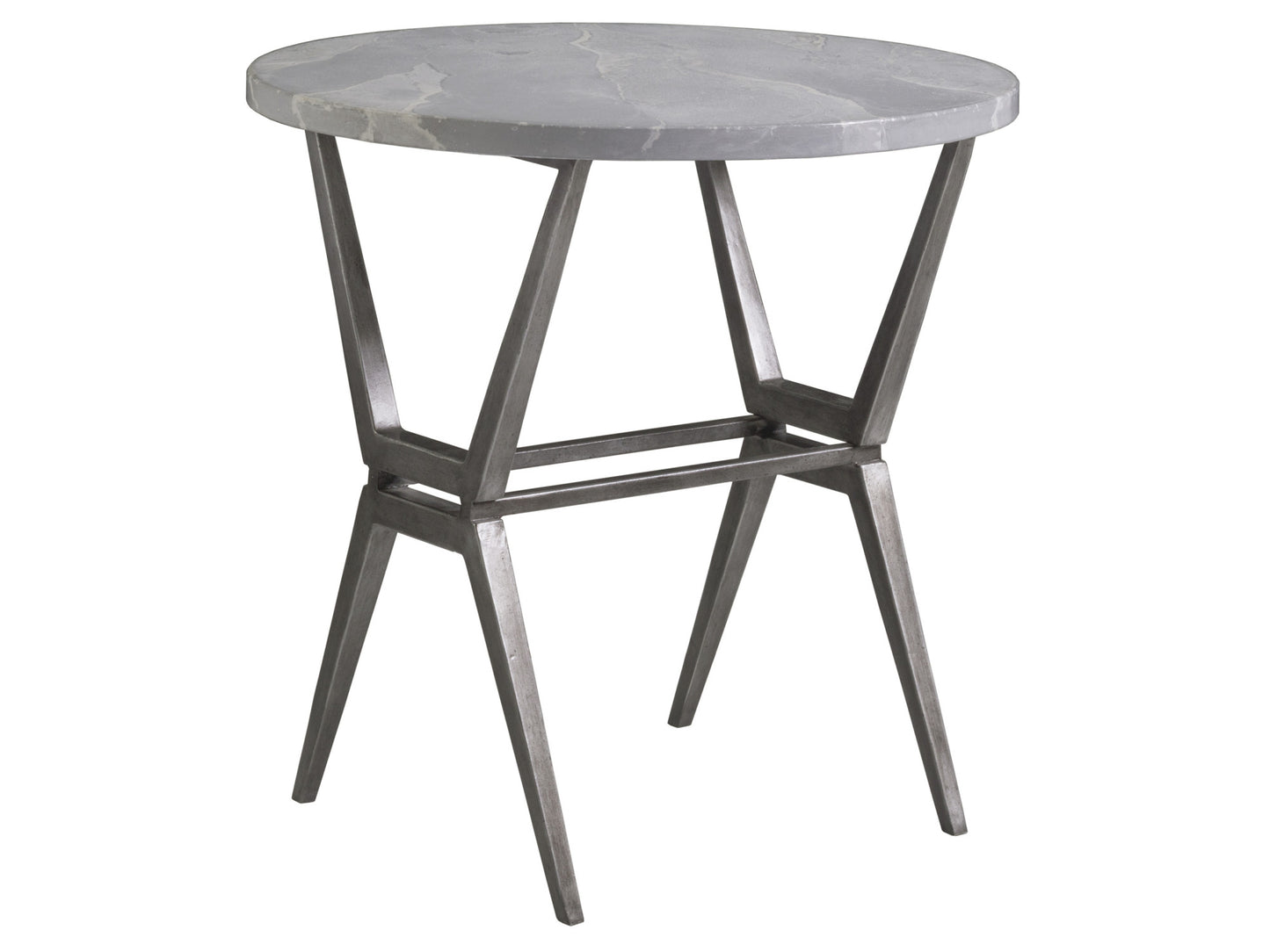 Artistica Home Cirro Round End Table, Gun Metal Iron Base, Gray Scagliola Stone Top, Transitional Design