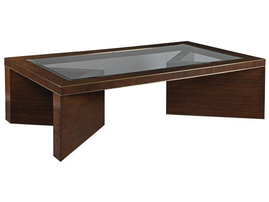 Marlowe Rectangular Cocktail Table - Quartered Black Walnut with Brass Inlays, Antique Finish