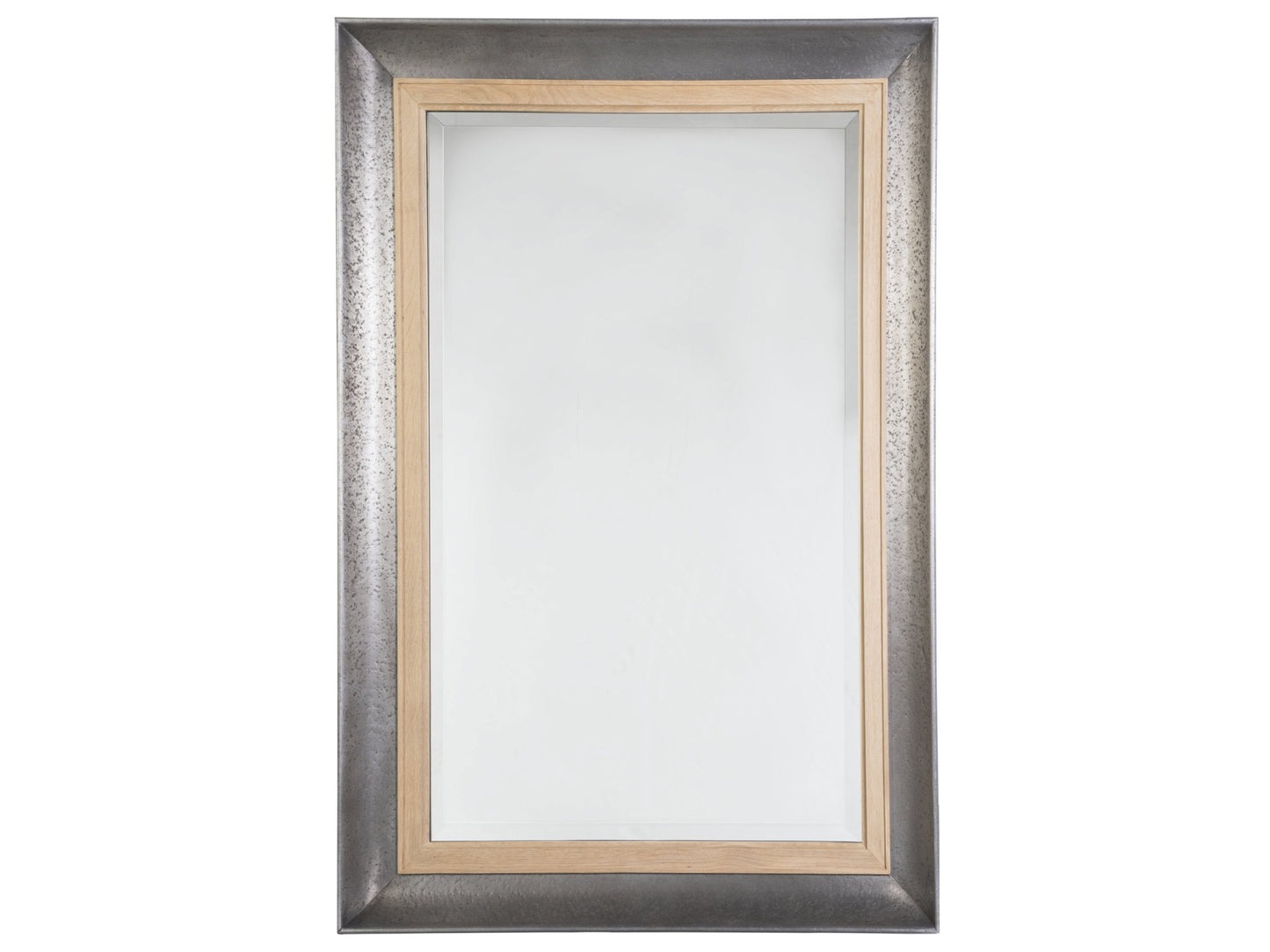 Verite Rectangular Mirror by Artistica Home - French Oak Veneers with Pitted Aluminum Accents, Natural Wood Finish