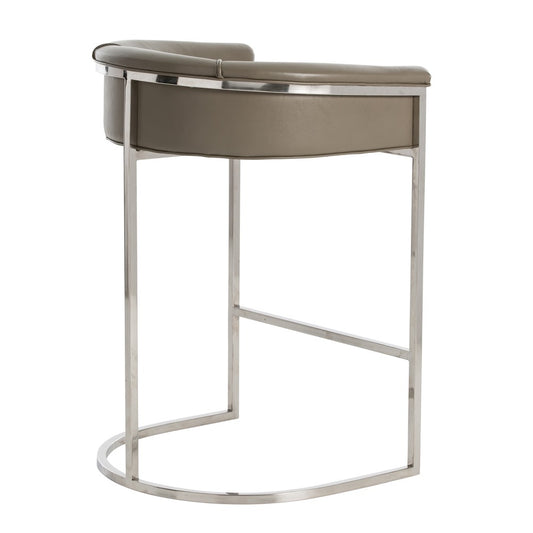 Calvin Bar Stool - Dove-Colored Top Grain Leather with Polished Nickel Frame