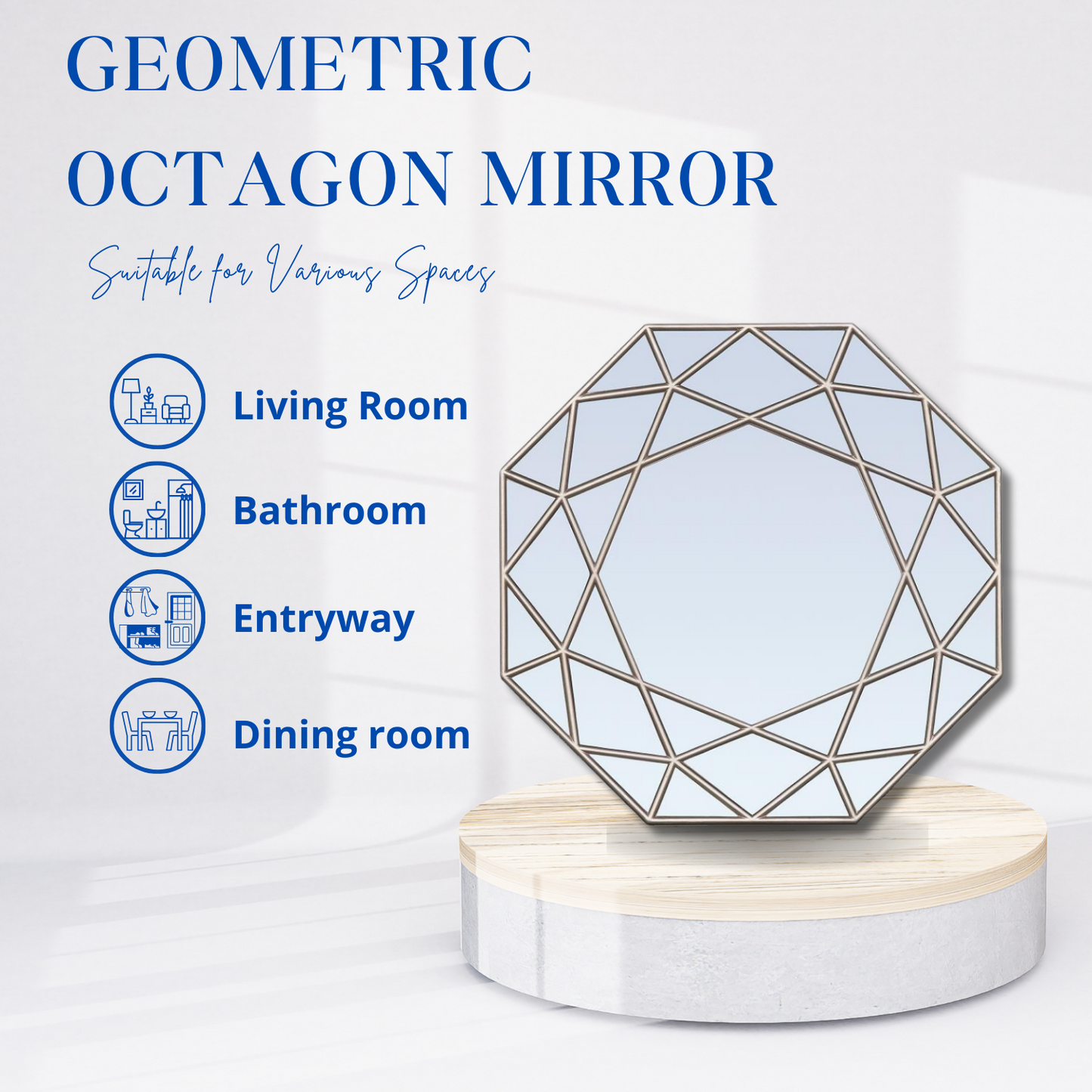 Silver Geometric Octagon Mirror - Modern Wall Decor with Sleek Geometric Design for Contemporary Spaces