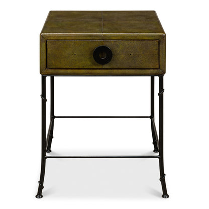 Gabriella Shagreen Side Table – Leaf Finish with Iron Base