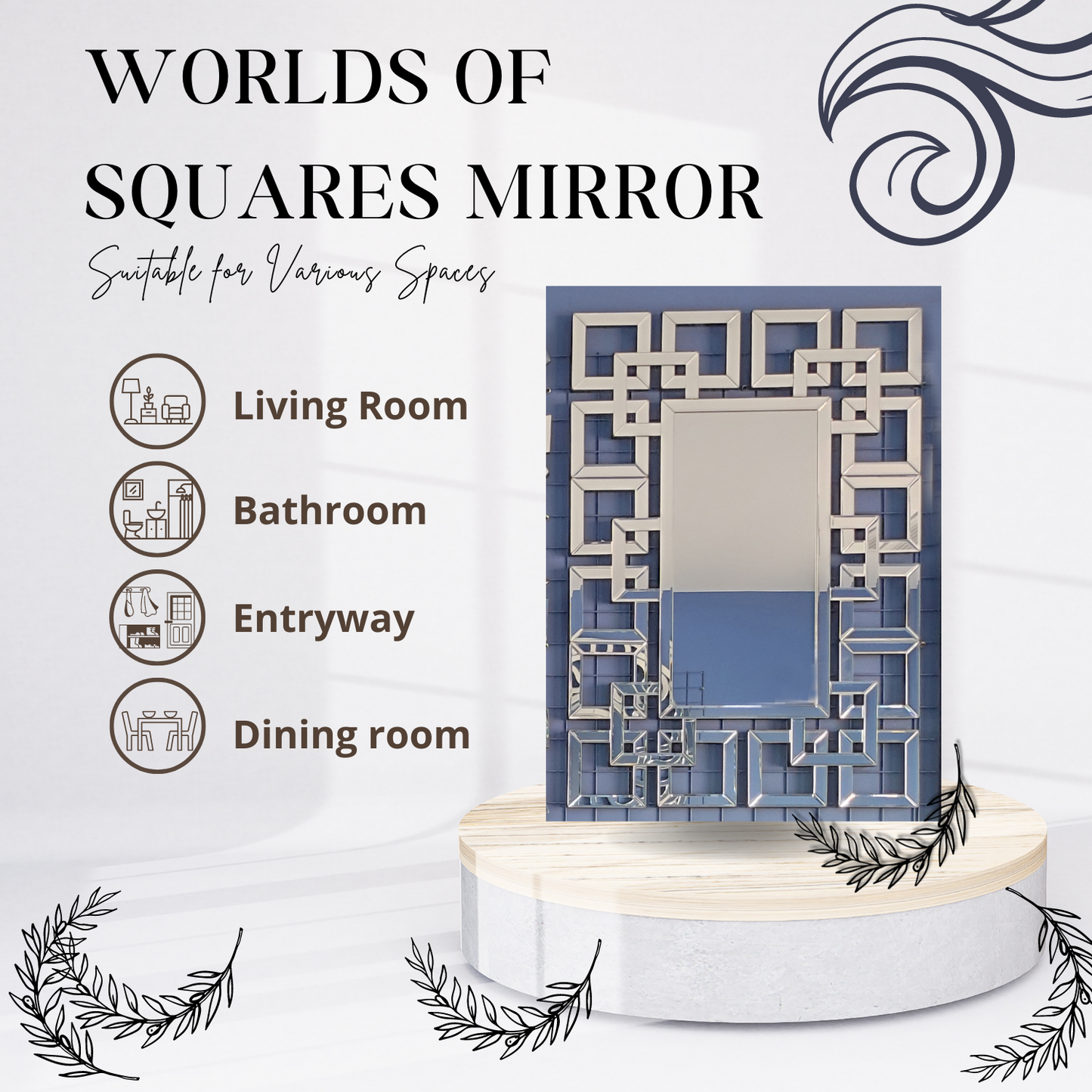 Worlds of Squares Reflection - Modern Wall Mirror with Geometric Intricacy for Contemporary Home Decor