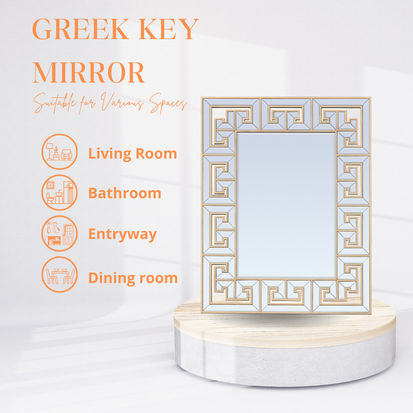 Greek Key Elegance - Modern Wall Mirror with Classic Greek Key Design for Timeless Home Decor