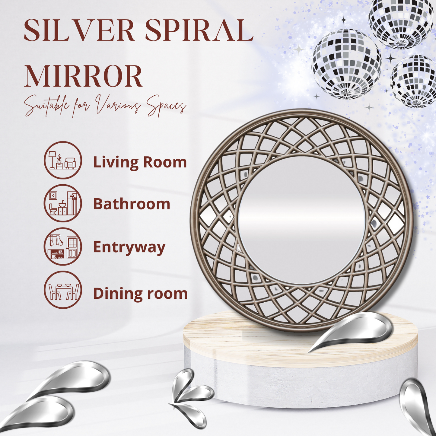 Silver Spiral Wall Mirror - Modern Reflection with a Twist for Stylish Home Decor