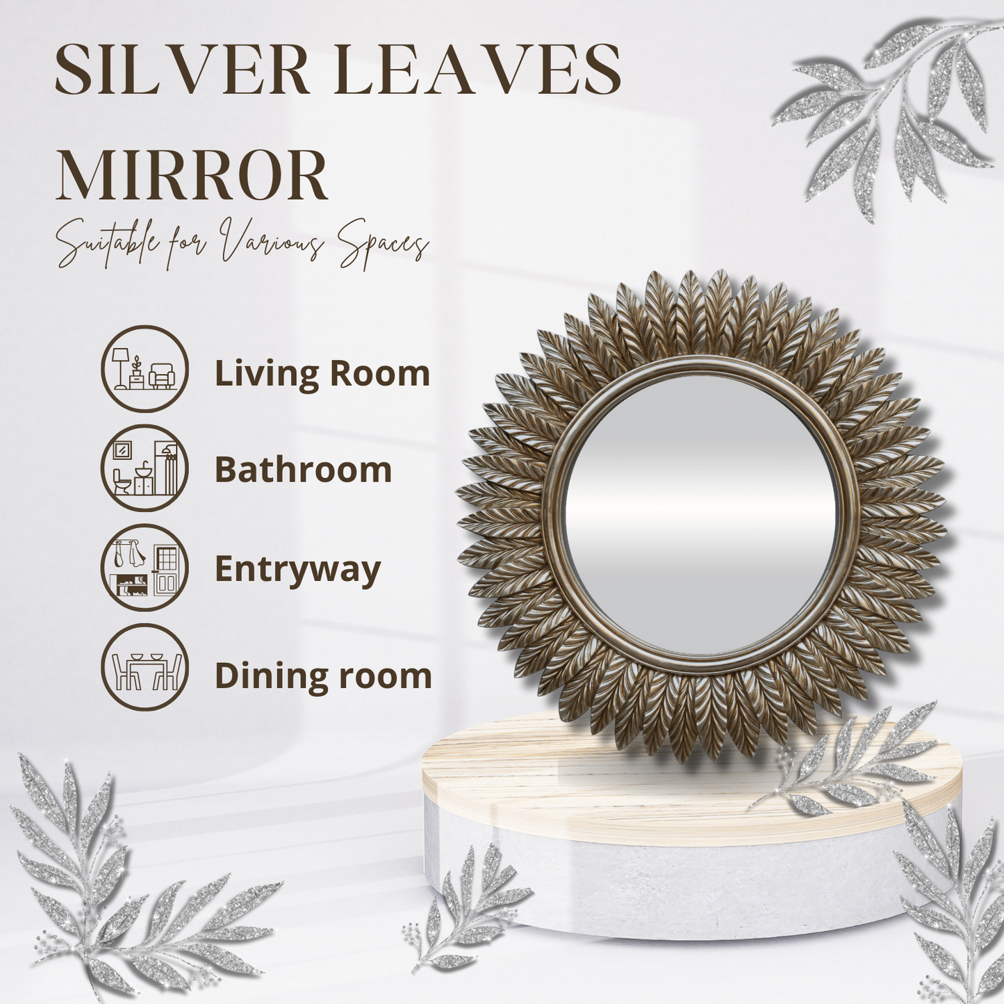 Silver Leaf Wall Mirror - Beveled Glass Accent Mirror for Elegant Home Decor