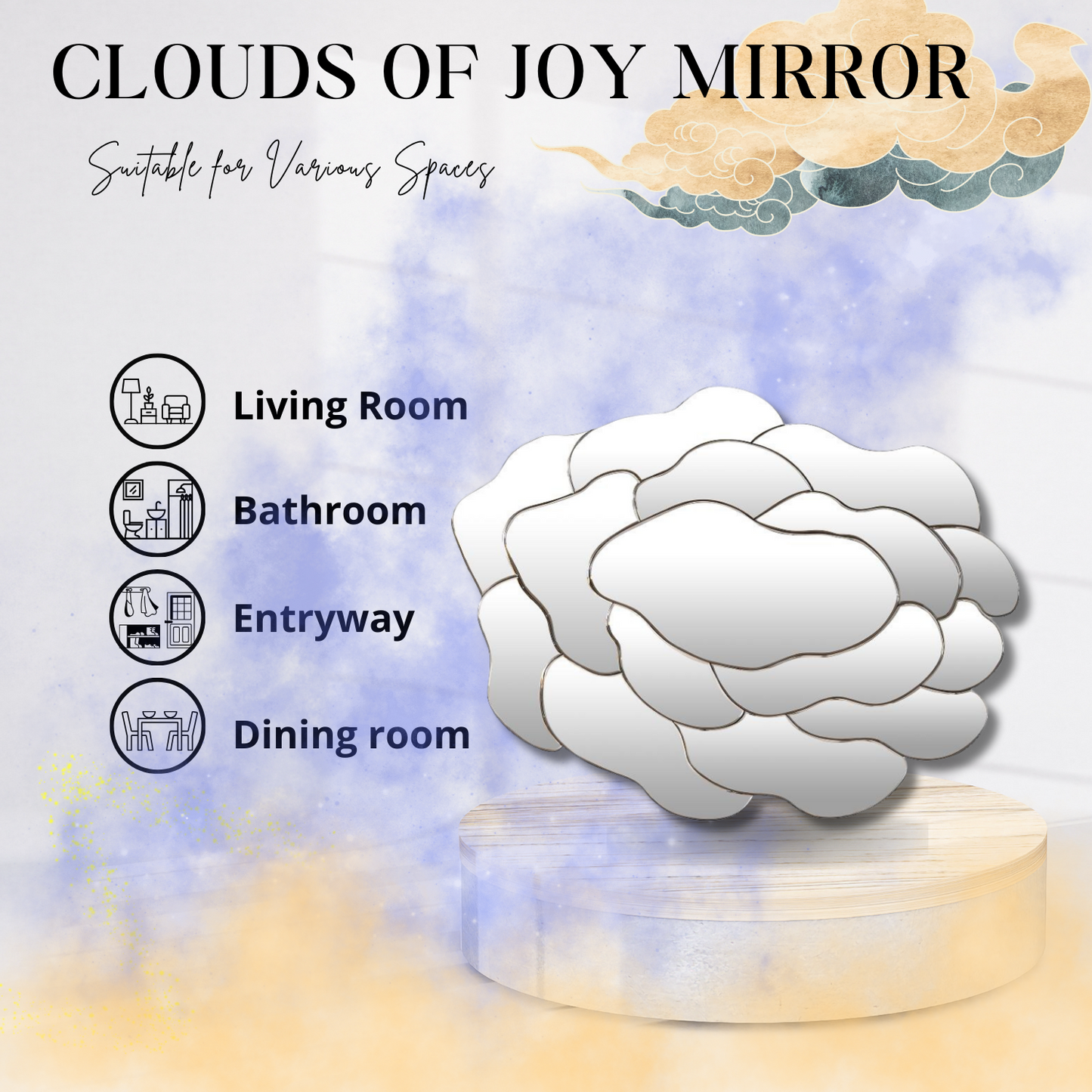 Clouds of Joy Mirror - Modern Silver Frame, Showstopper for Your Home Decor