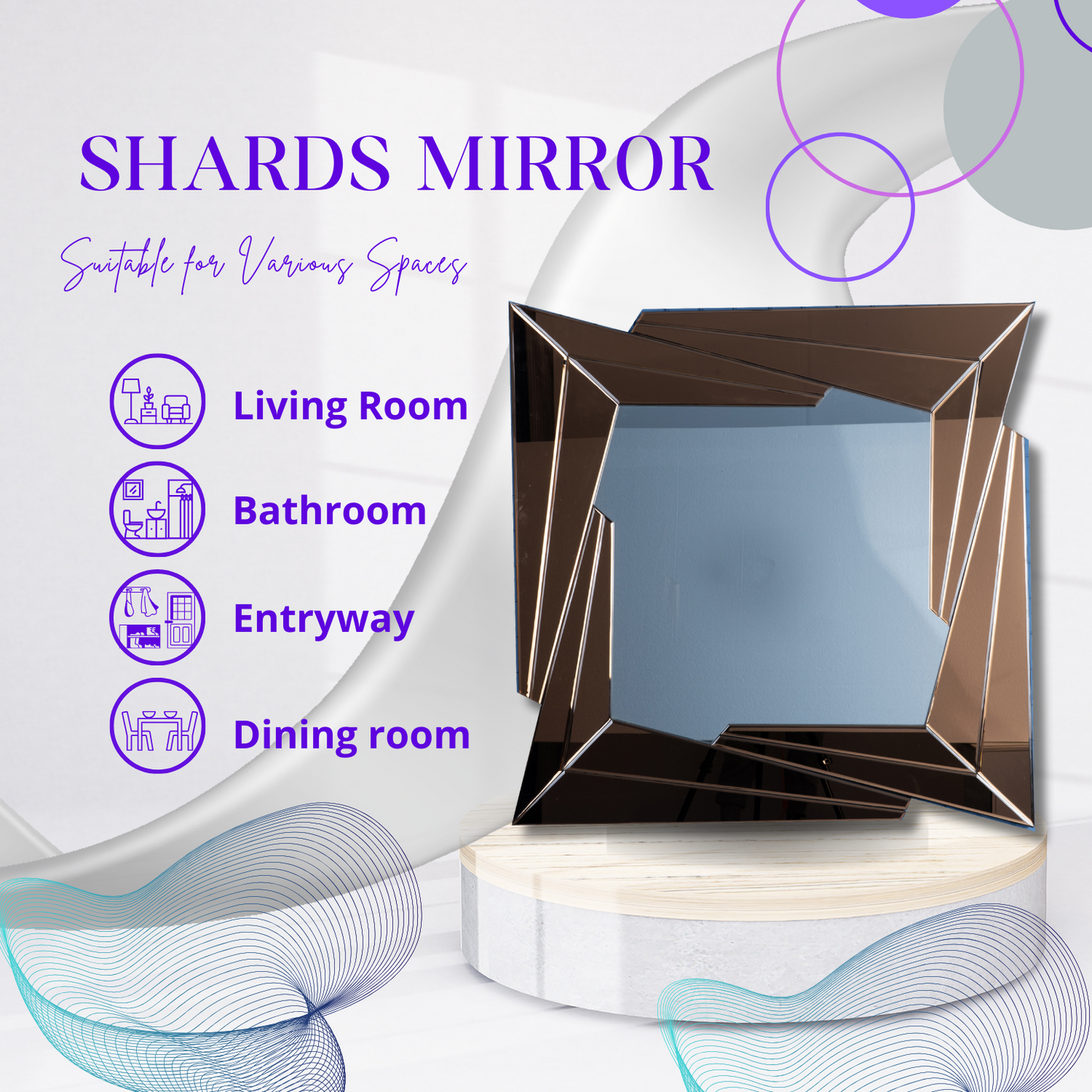 Shards Mirror - Symmetrical Colored Mirror- Distinctive Design- Round Wall Decor