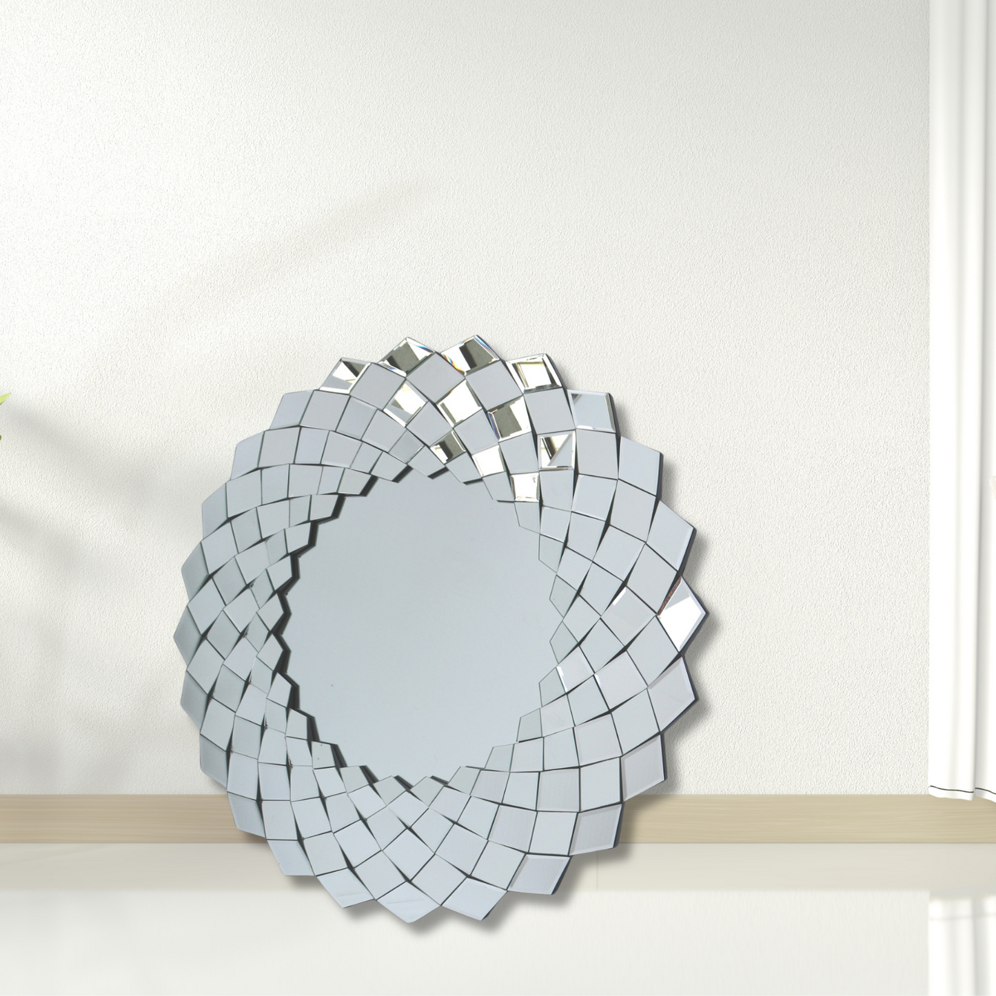 Contemporary Round Star Burst Mirror - 39" Silver Wood Frame - Home Decor