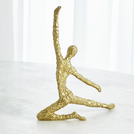 FIGURAL MALE DANCER-OUTSTRETCHED SINGLE LEG-TEXTURED GOLD