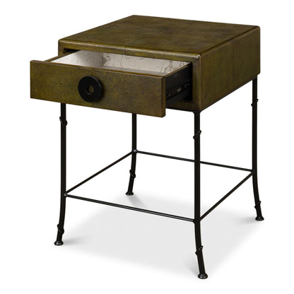 Gabriella Shagreen Side Table – Leaf Finish with Iron Base