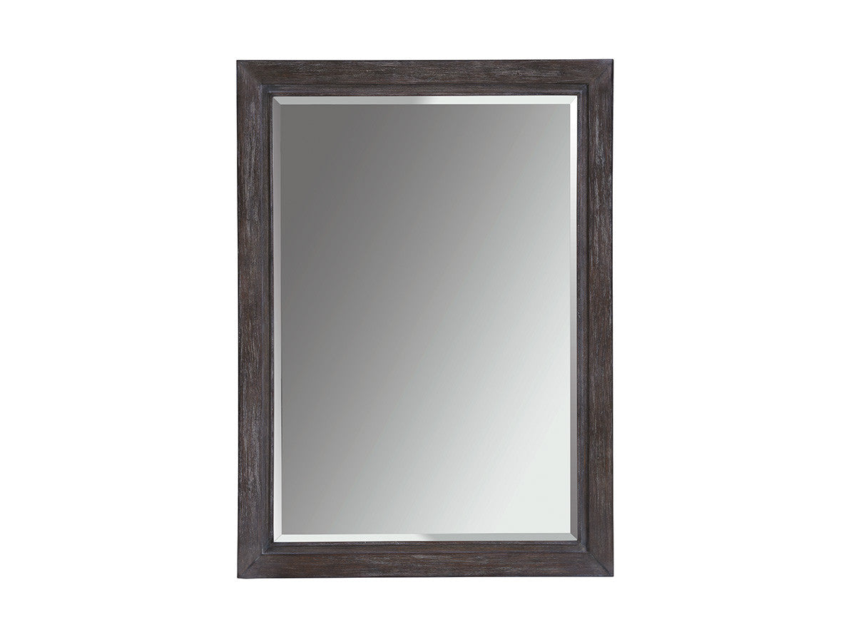 Lexington Santana Solana Rectangular Mirror - Oak Wood Frame, Beveled Glass, Cerused Gray Finish