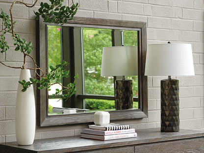 Lexington Santana Solana Rectangular Mirror - Oak Wood Frame, Beveled Glass, Cerused Gray Finish