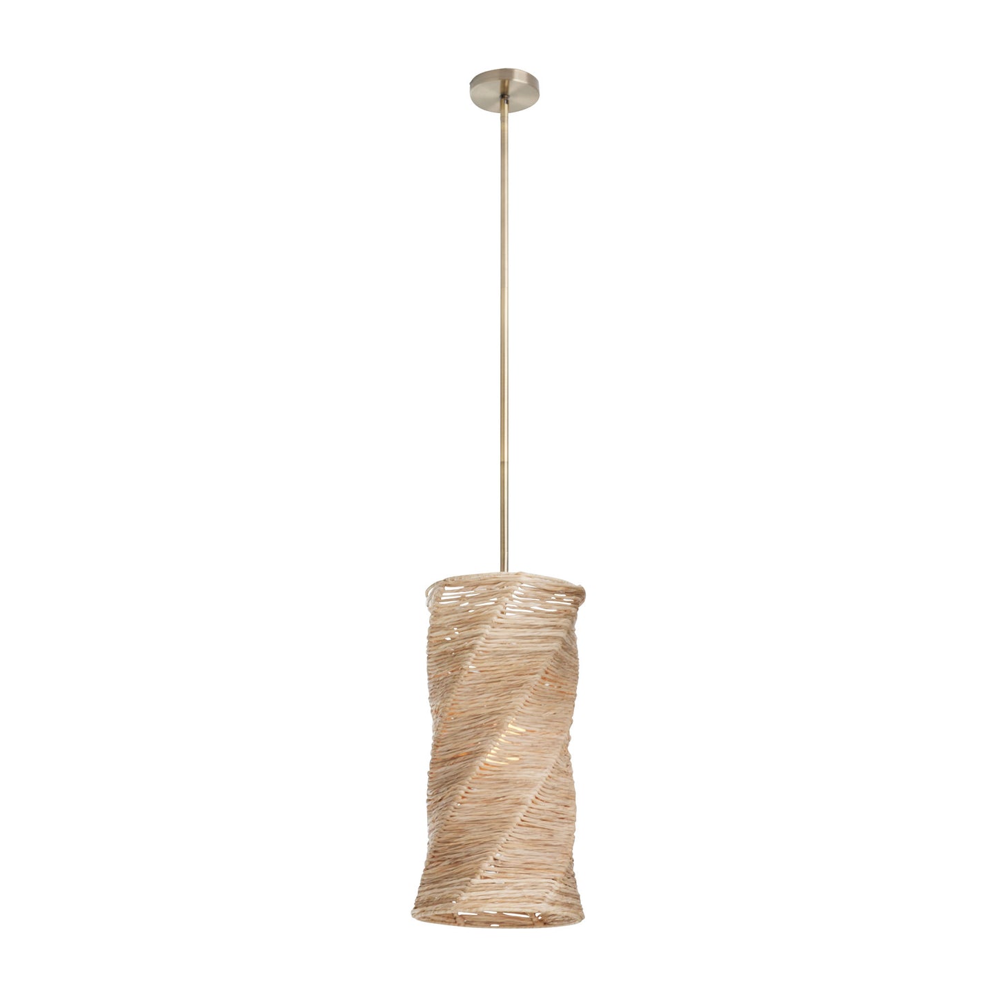 Kish Pendant - Handcrafted Natural Raffia Spiral Shade with Antique Brass Iron Suspension