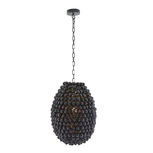 Raven Pendant - Black Stained Wood Chandelier with Bronze Iron Chain - Damp Rated