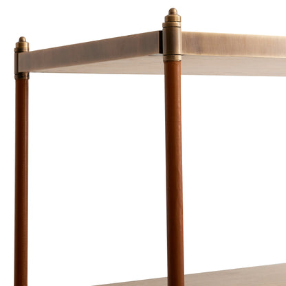Arteriors Home Natalie Etagere – Blonde Oak & Cognac Leather Bookshelf