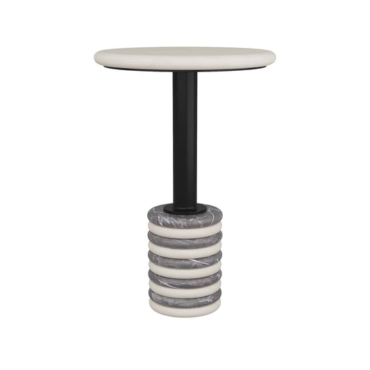 Paola Accent Table - Graphic Black and White Marble with Iron Pedestal