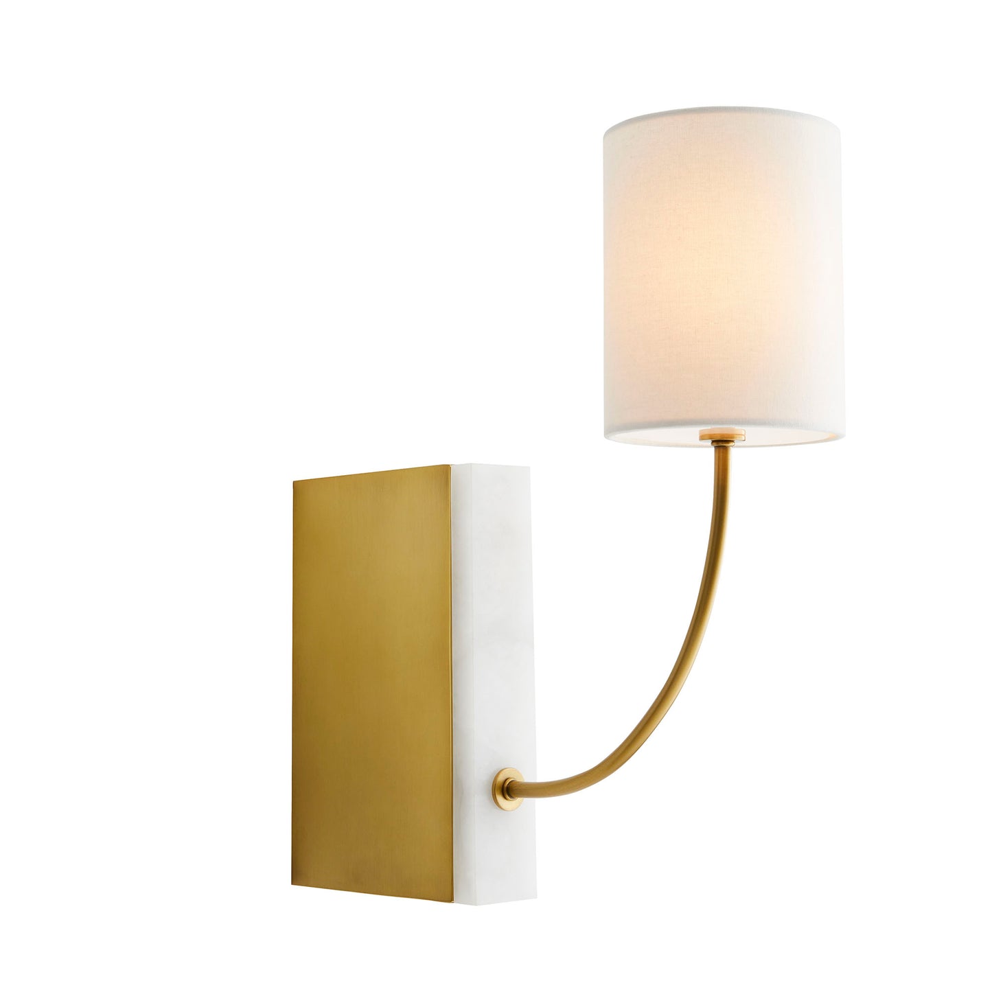 The Flynn Sconce - Antique Brass and White Alabaster with Linen Shade