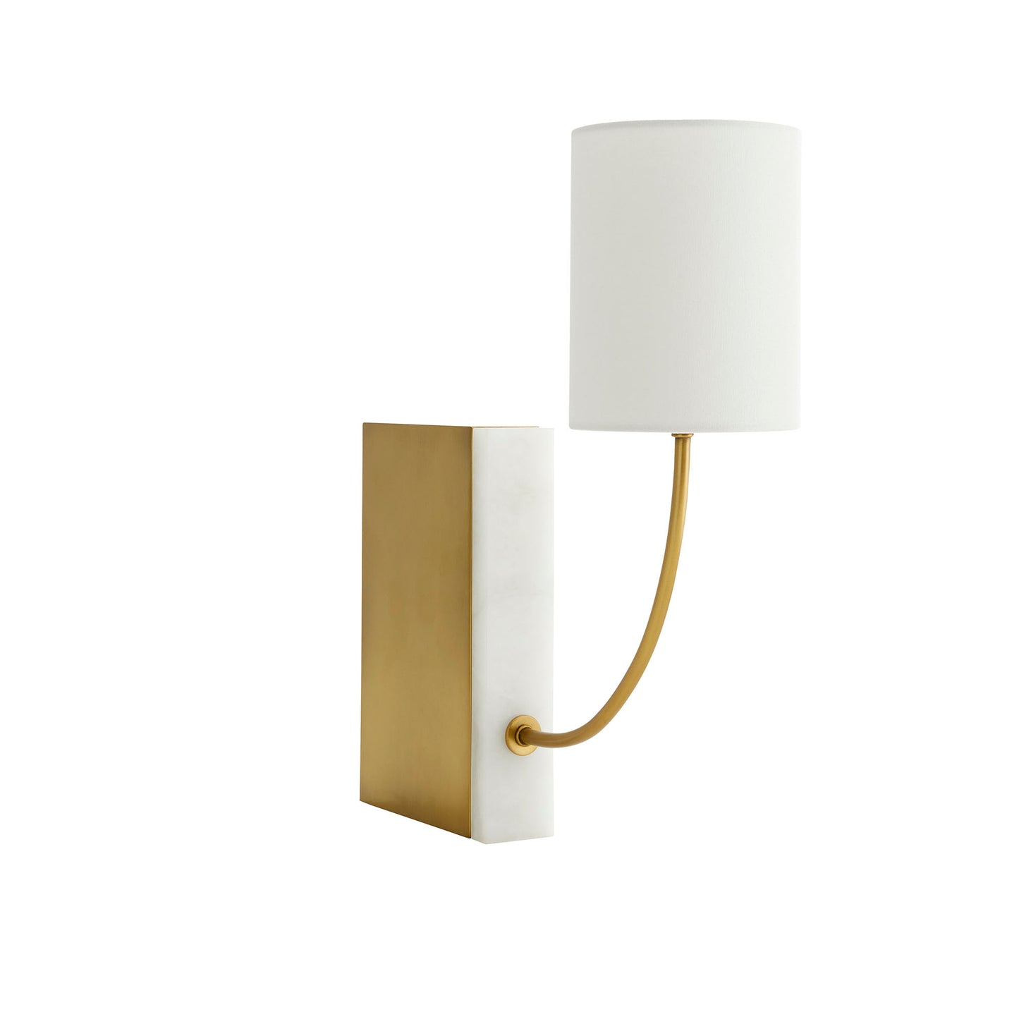 The Flynn Sconce - Antique Brass and White Alabaster with Linen Shade