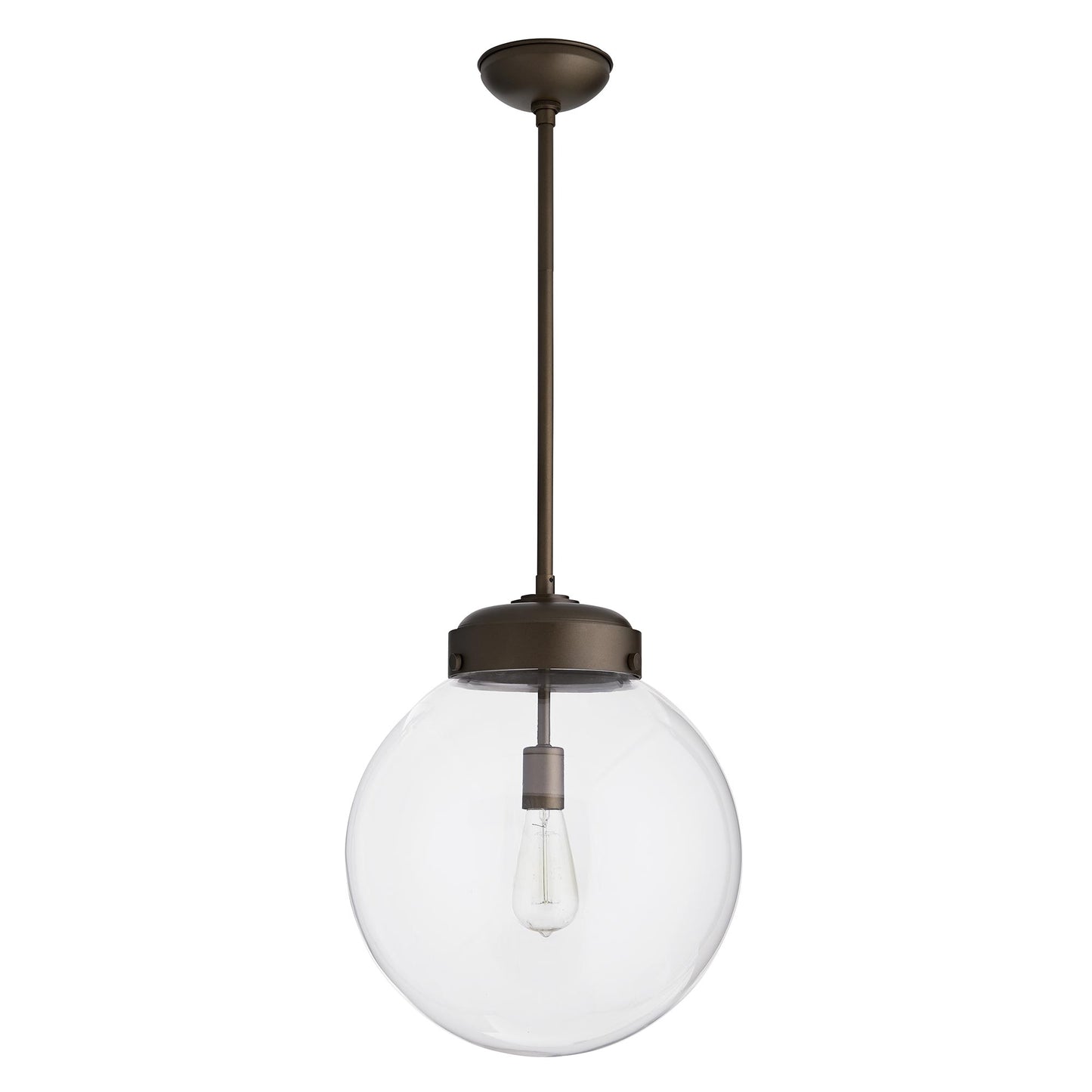 Reeves Large Outdoor Pendant - Antique Brass: Timeless Industrial Globe Pendant with Clear Glass Shade