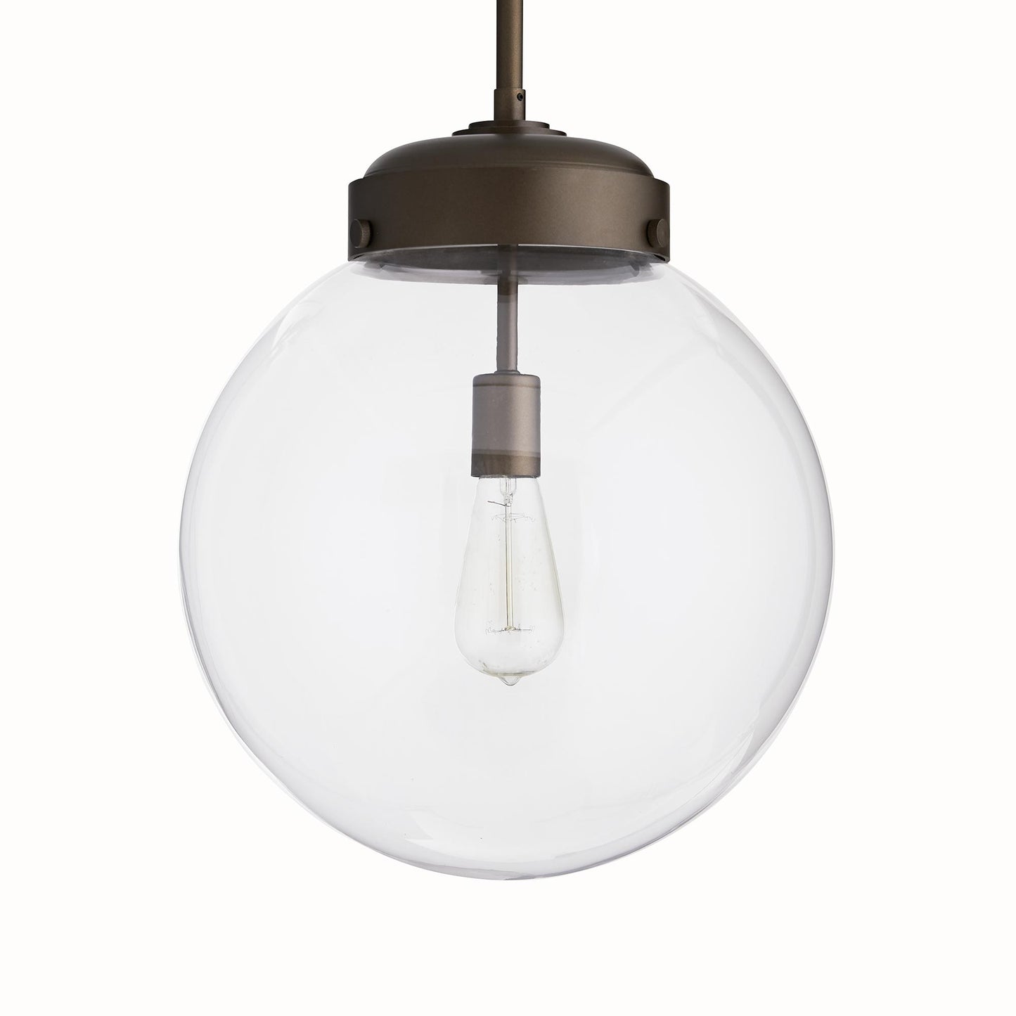 Reeves Large Outdoor Pendant - Antique Brass: Timeless Industrial Globe Pendant with Clear Glass Shade