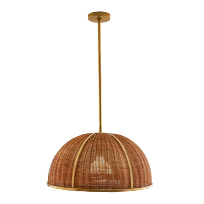 Palma Rattan Pendant Light with Antique Brass Finish - Damp Rated