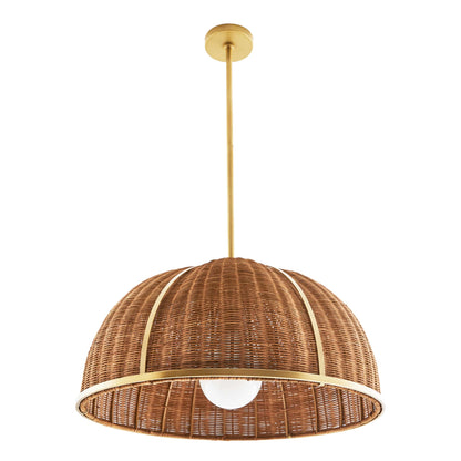 Palma Rattan Pendant Light with Antique Brass Finish - Damp Rated