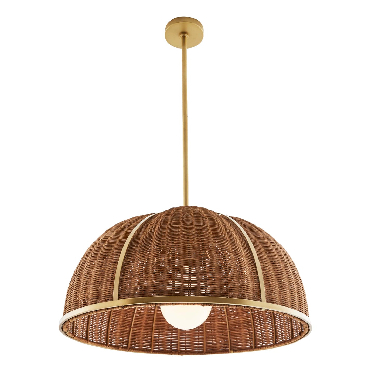 Palma Rattan Pendant Light with Antique Brass Finish - Damp Rated