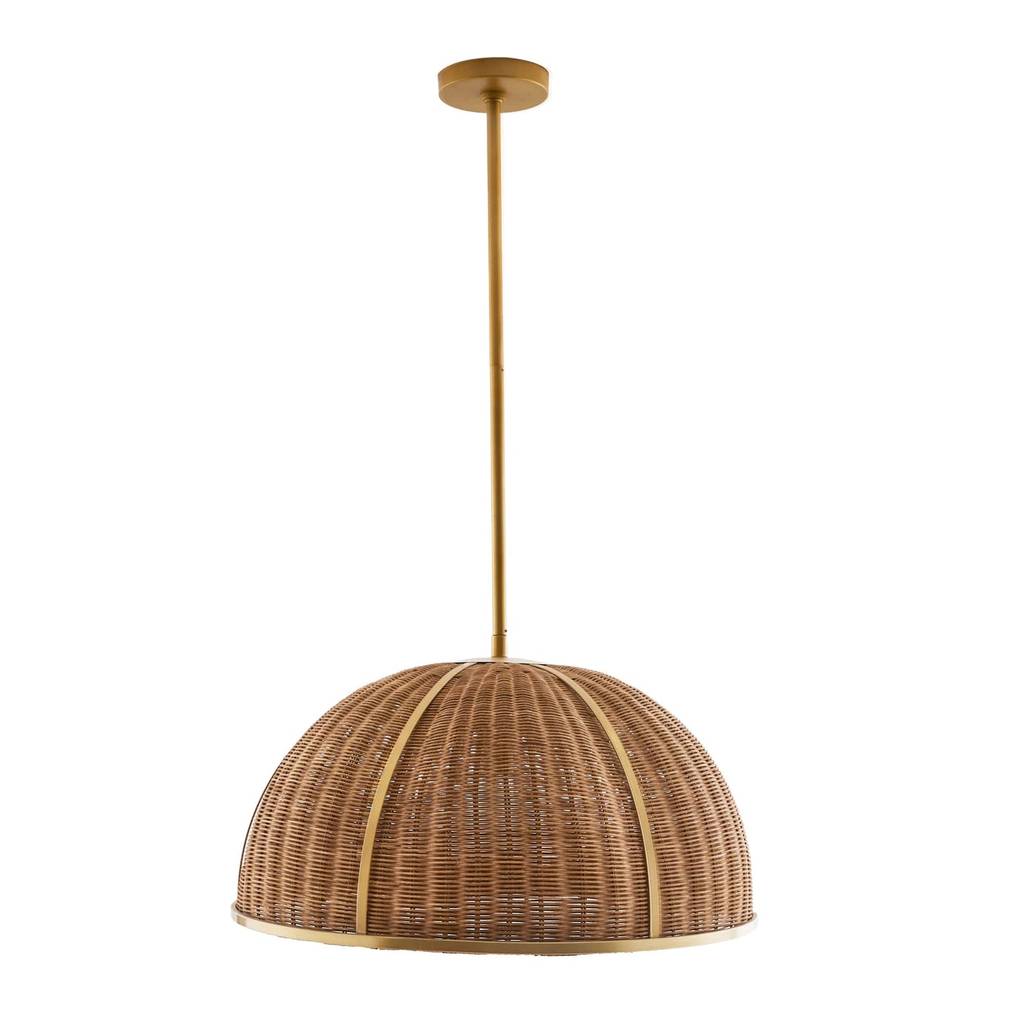 Palma Rattan Pendant Light with Antique Brass Finish - Damp Rated