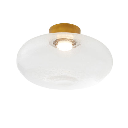 Mission Flush Mount - Clear Seedy Glass with Antique Brass Steel