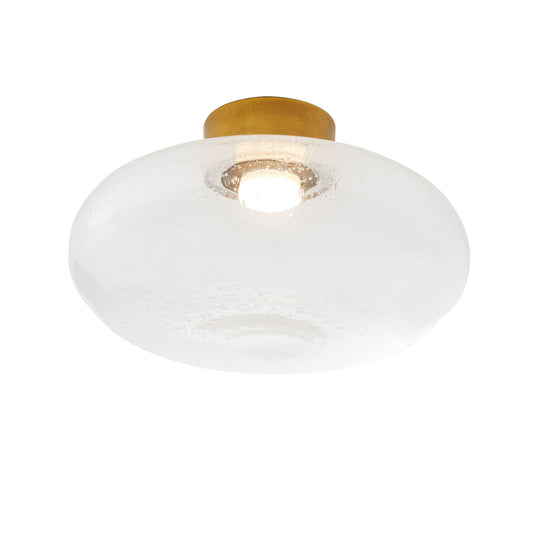 Mission Flush Mount - Clear Seedy Glass with Antique Brass Steel