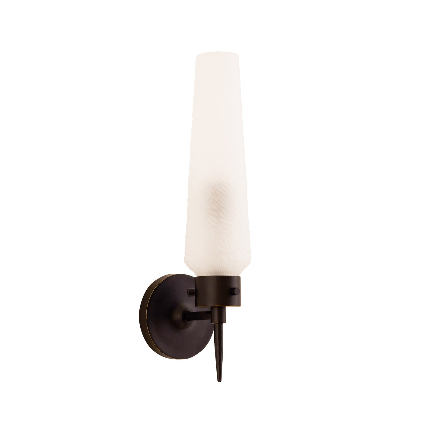 Omaha Sconce - Textured Frosted Glass and Bronze Torchier-Style Wall Light with Forged Finial Detail
