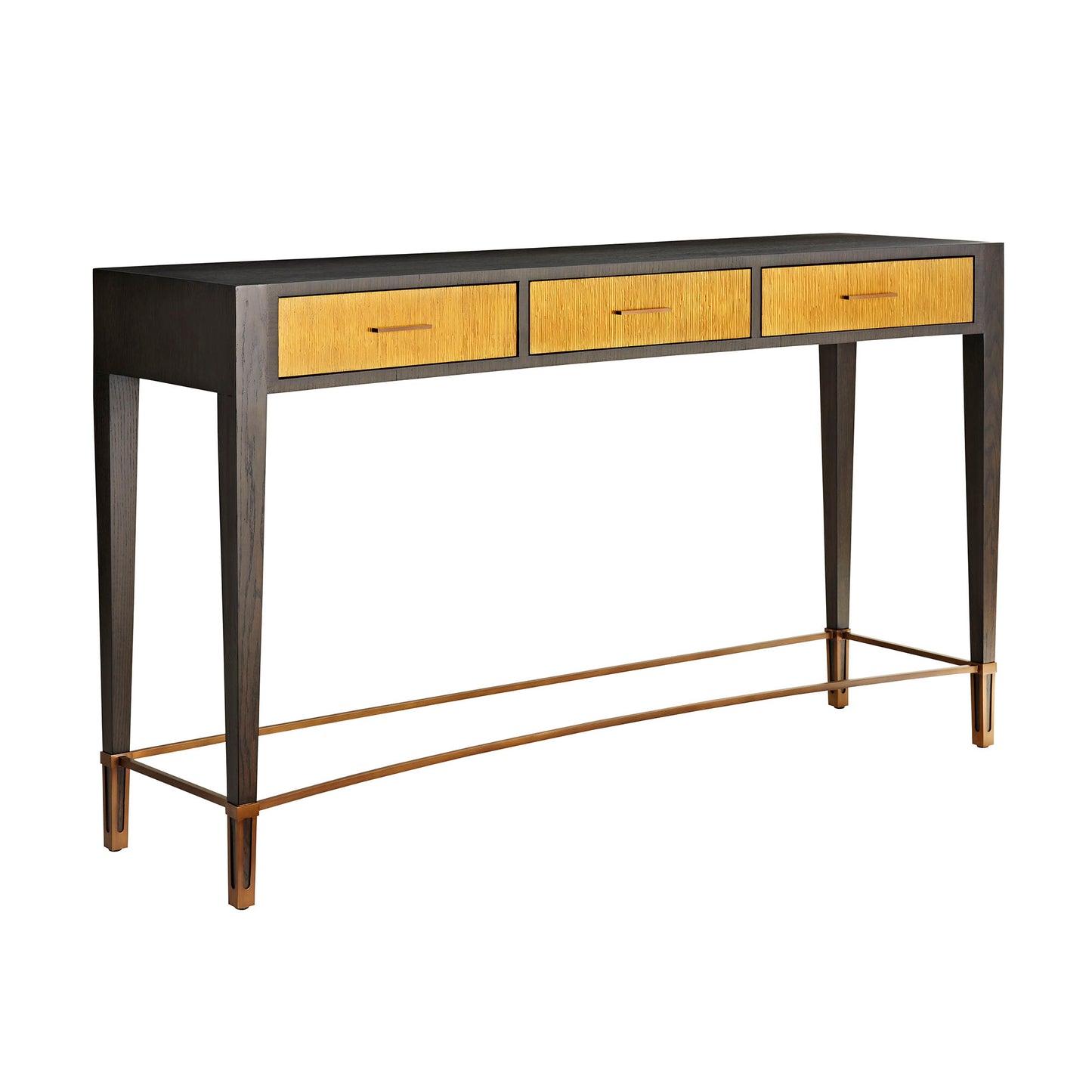 Lancaster Console - Ebony Toned Oak Veneer with Antique Brass Clad Drawer Fronts