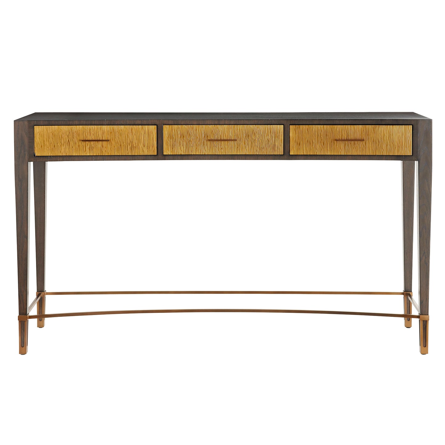 Lancaster Console - Ebony Toned Oak Veneer with Antique Brass Clad Drawer Fronts