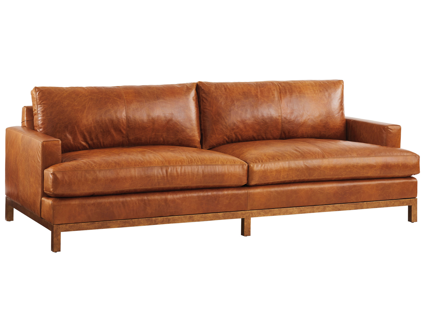 Leather Sofa - Calais Brass, Barclay Butera Horizon, 88” W, Modern Style