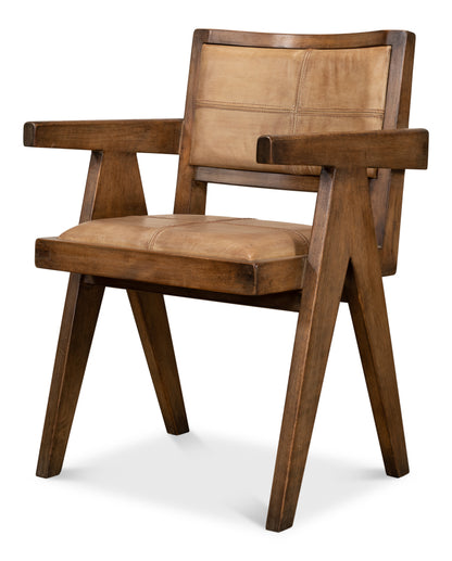 Angus Chair, Brown with Brown Leather - Pine Club Chair, Sarreid LTD.