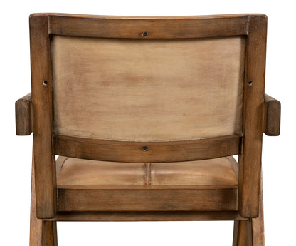 Angus Chair, Brown with Brown Leather - Pine Club Chair, Sarreid LTD.