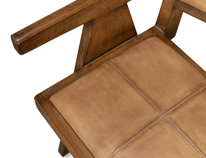 Angus Chair, Brown with Brown Leather - Pine Club Chair, Sarreid LTD.