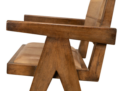 Angus Chair, Brown with Brown Leather - Pine Club Chair, Sarreid LTD.