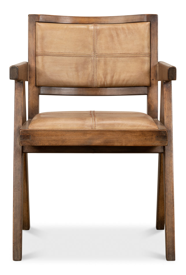 Angus Chair, Brown with Brown Leather - Pine Club Chair, Sarreid LTD.