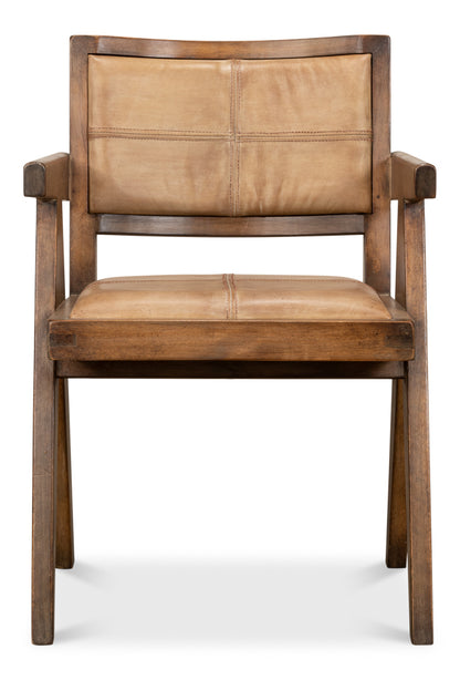 Angus Chair, Brown with Brown Leather - Pine Club Chair, Sarreid LTD.