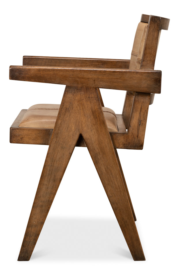 Angus Chair, Brown with Brown Leather - Pine Club Chair, Sarreid LTD.