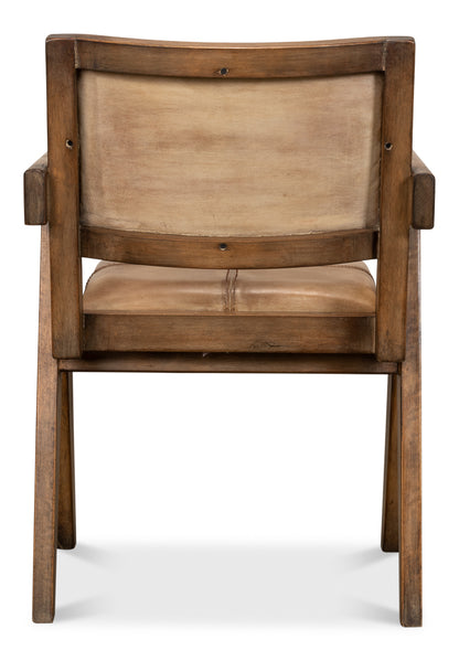 Angus Chair, Brown with Brown Leather - Pine Club Chair, Sarreid LTD.