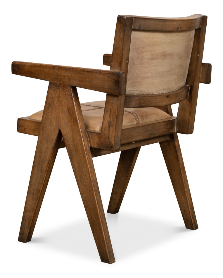 Angus Chair, Brown with Brown Leather - Pine Club Chair, Sarreid LTD.